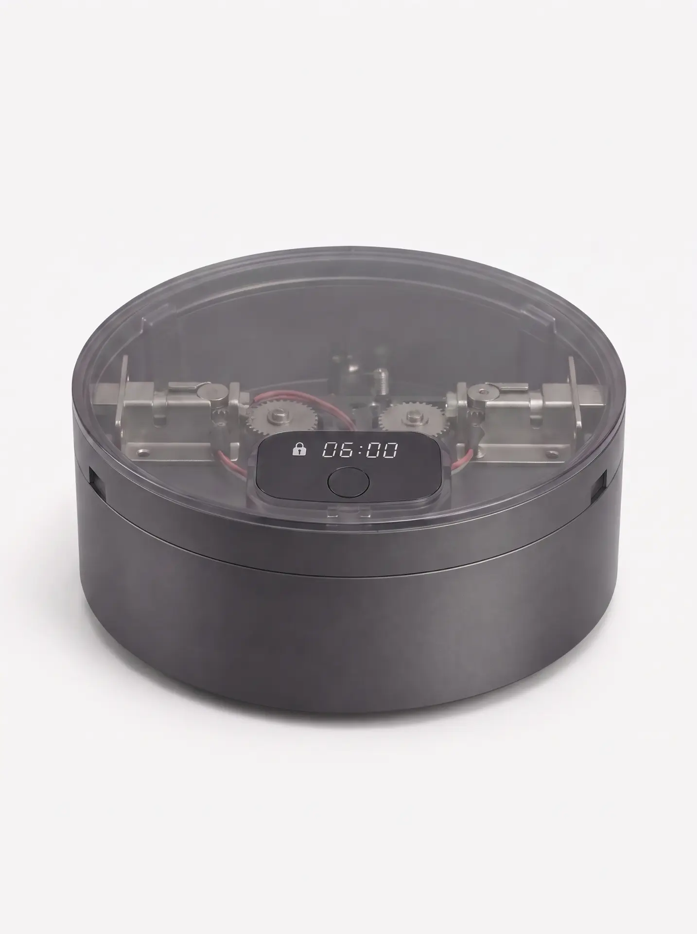 Gauge L1 Lockbox internal mechanism showing the locking bolts and timer display