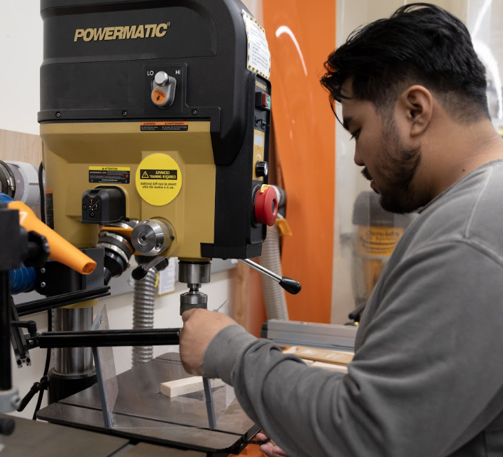 Drilling a mounting plate on the Powermatic drill press